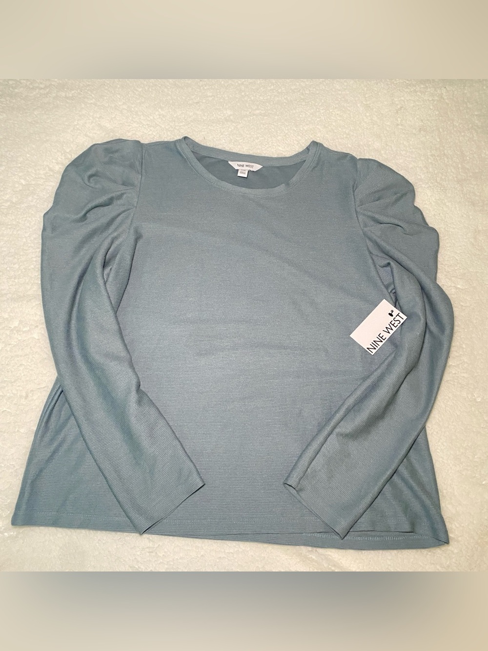 Nine West Soft Blue Long Sleeve Puff Shoulder Top